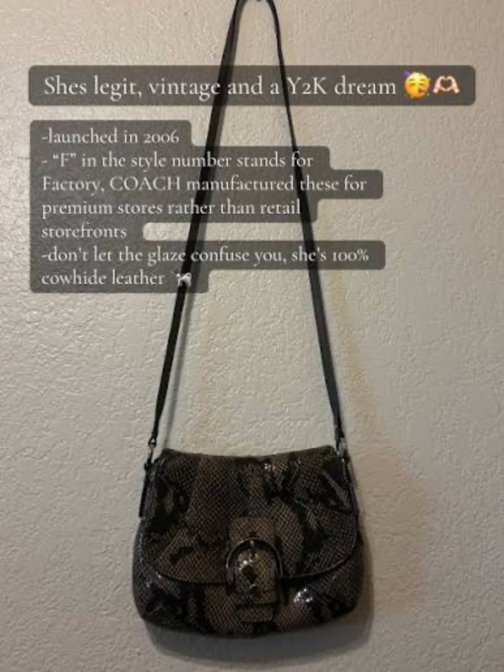 Vintage Coach Soho Python Embossed Leather Crossbody Flap Bag
